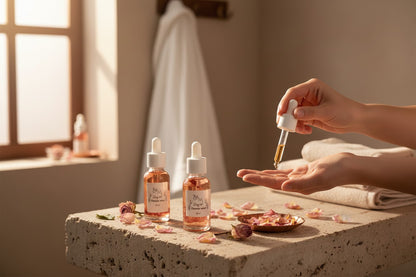 B4M Handmade Rose Dry Oil, lightweight, fast-absorbing, hydrating oil for skin and hair, 30ml bottles.
